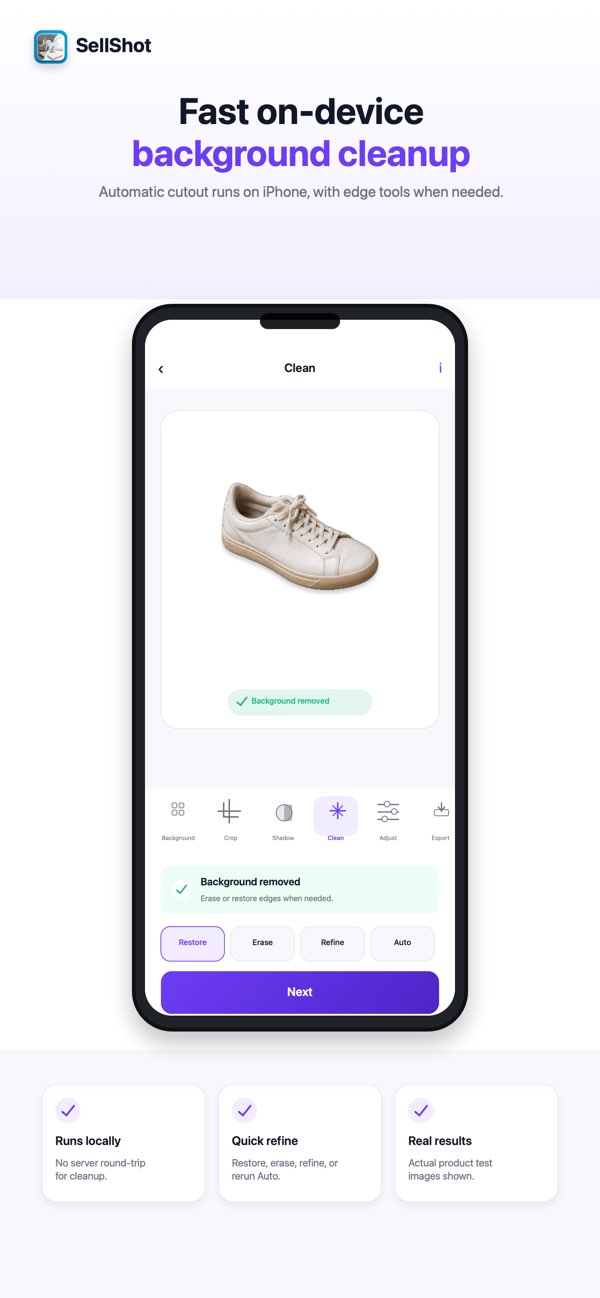 SellShot removing a background from a product photo on iPhone
